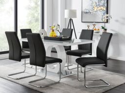 FurnitureboxUK Giovani 6-Seater Grey Glass Dining Table & 6 Lorenzo Faux Leather Dining Chairs in Black - thumbnail 1