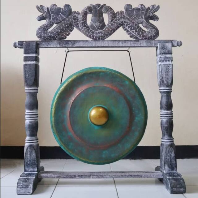 KDMD Small Bali Gong with Stand - 25cm Greenwash, Handmade, Healing Sound in Green - image 1