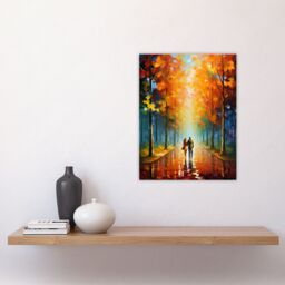 Artery8 Lovers Walk Oil Painting Pallet Knife Couple Taking Stroll Through Park In Autumn Unframed Wall Art Print Poster Home Decor Premium - thumbnail 4