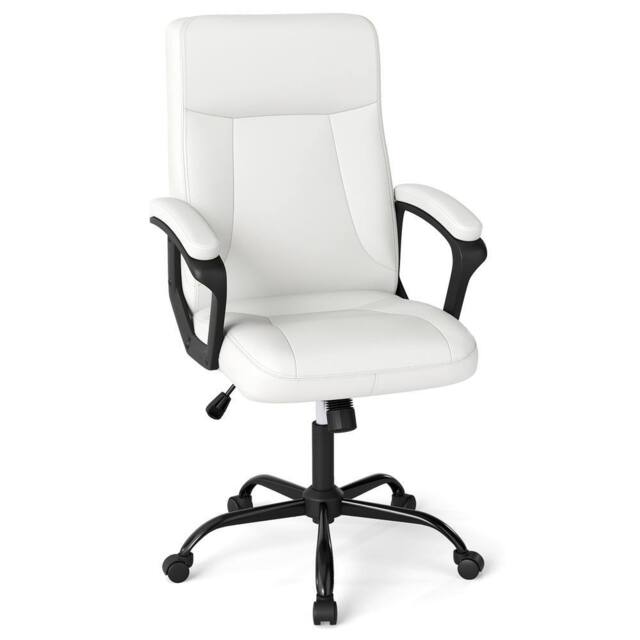 Costway Rolling Upholstered Executive Office Chair Ergonomic Swivel Task Chair in White - image 1