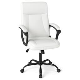 Costway Rolling Upholstered Executive Office Chair Ergonomic Swivel Task Chair in White - thumbnail 1