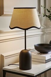 ValueLights Kaiden Black Dome Table Lamp with Scallop Trim Lamp Shade in Cream - thumbnail 1