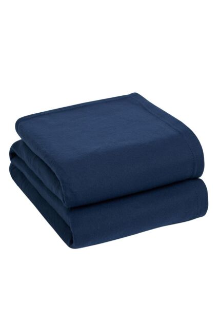 OHS Warm Plain Fleece Throw Over Bed Blanket in Navy - Size: 120 cm x 150 cm - image 1