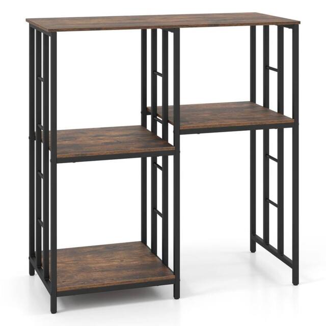 Havendro Industrial Coffee Bar Table with 4 Shelves for Storage in Brown - image 1