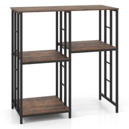 Havendro Industrial Coffee Bar Table with 4 Shelves for Storage in Brown - thumbnail 1