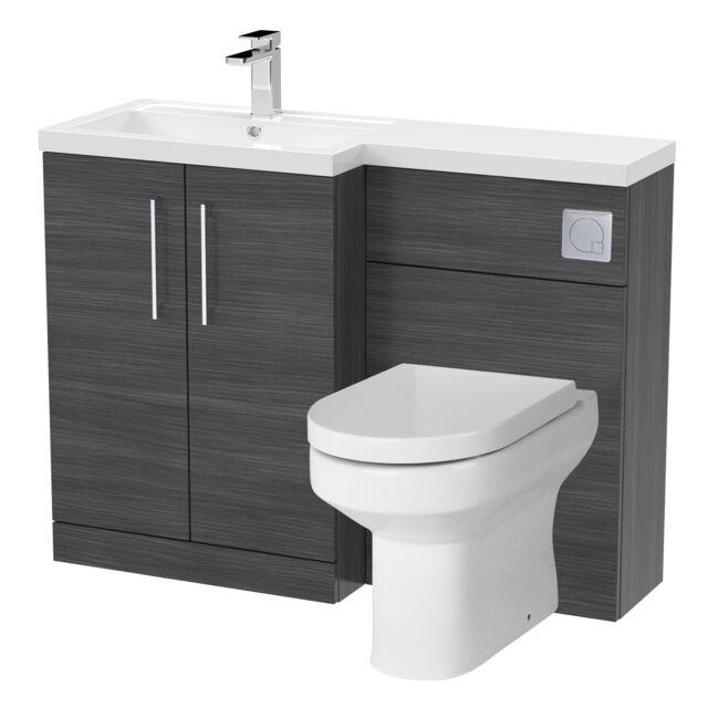 Balterley Floor Standing Vanity Basin WC Unit Left Hand - Anthracite Woodgrain in Grey - image 1