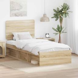 Berkfield Home Bed Frame with Headboard Sonoma Oak 75 x 190 cm Solid Pine Wood in Brown