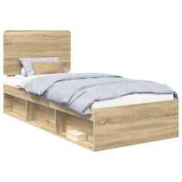Berkfield Home Bed Frame with Headboard Sonoma Oak 75 x 190 cm Solid Pine Wood in Brown - thumbnail 2