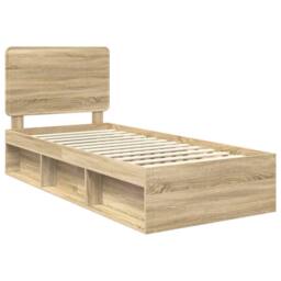 Berkfield Home Bed Frame with Headboard Sonoma Oak 75 x 190 cm Solid Pine Wood in Brown - thumbnail 4