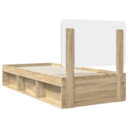 Berkfield Home Bed Frame with Headboard Sonoma Oak 75 x 190 cm Solid Pine Wood in Brown - thumbnail 9