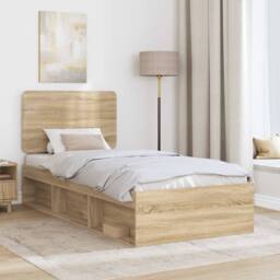 Berkfield Home Bed Frame with Headboard Sonoma Oak 75 x 190 cm Solid Pine Wood in Brown - thumbnail 3