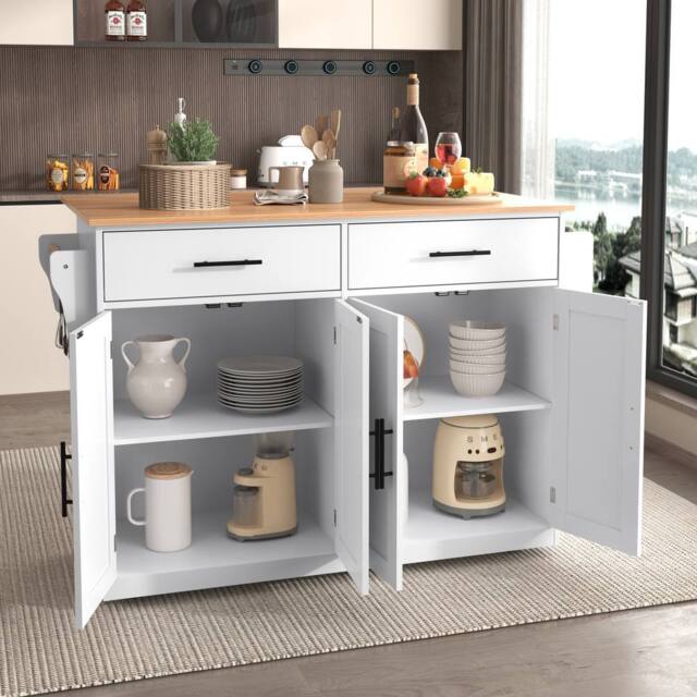 Merax Kitchen Island Trolley with Folding Tabletop Changeable Wheels & Feet in White