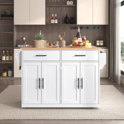Merax Kitchen Island Trolley with Folding Tabletop Changeable Wheels & Feet in White - thumbnail 9