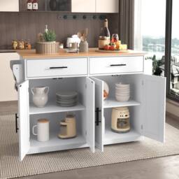 Merax Kitchen Island Trolley with Folding Tabletop Changeable Wheels & Feet in White - thumbnail 1