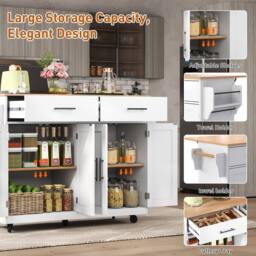 Merax Kitchen Island Trolley with Folding Tabletop Changeable Wheels & Feet in White - thumbnail 5