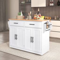 Merax Kitchen Island Trolley with Folding Tabletop Changeable Wheels & Feet in White - thumbnail 2