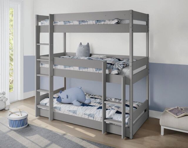 Home Detail Kennedy Kids Wooden Triple Bunk Bed in Grey - Size: Single