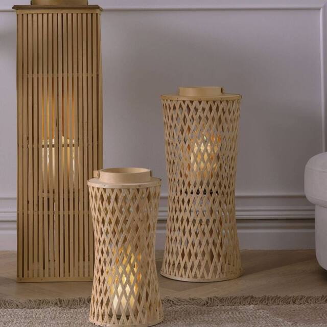 Wyld and Coco Natural Bamboo Candle Lantern 38cm with Glass Insert - image 1
