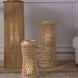Wyld and Coco Natural Bamboo Candle Lantern 38cm with Glass Insert