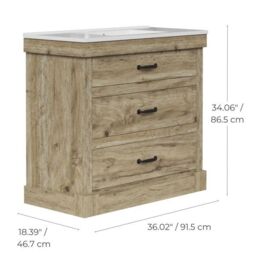 "Teamson Home Donovan 36"" Single Bathroom Vanity with Integrated Square Sink & Two Drawers in Brown" - thumbnail 4