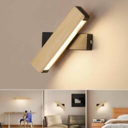 Goeco LED Indoor Wall Light, 5W, Rotatable, Wooden Bedroom Wall Lamp, 3000K in Black - thumbnail 1