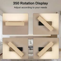 Goeco LED Indoor Wall Light, 5W, Rotatable, Wooden Bedroom Wall Lamp, 3000K in Black - thumbnail 7