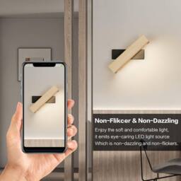 Goeco LED Indoor Wall Light, 5W, Rotatable, Wooden Bedroom Wall Lamp, 3000K in Black - thumbnail 4