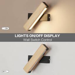 Goeco LED Indoor Wall Light, 5W, Rotatable, Wooden Bedroom Wall Lamp, 3000K in Black - thumbnail 6