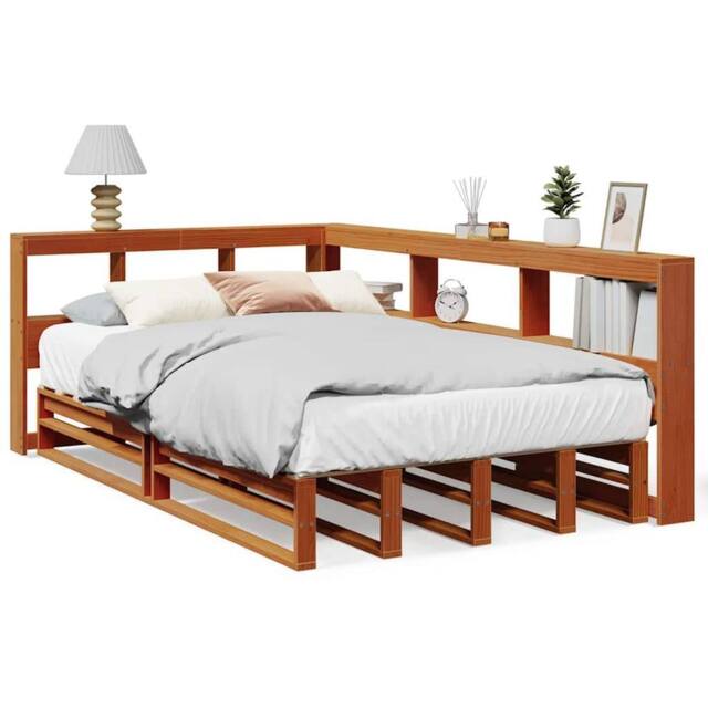 Berkfield Home Bookcase Bed without Mattress Wax Brown 120x190cm Solid Wood Pine - Size: 120x190 cm - image 1
