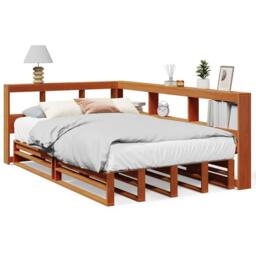 Berkfield Home Bookcase Bed without Mattress Wax Brown 120x190cm Solid Wood Pine - Size: 120x190 cm - thumbnail 1