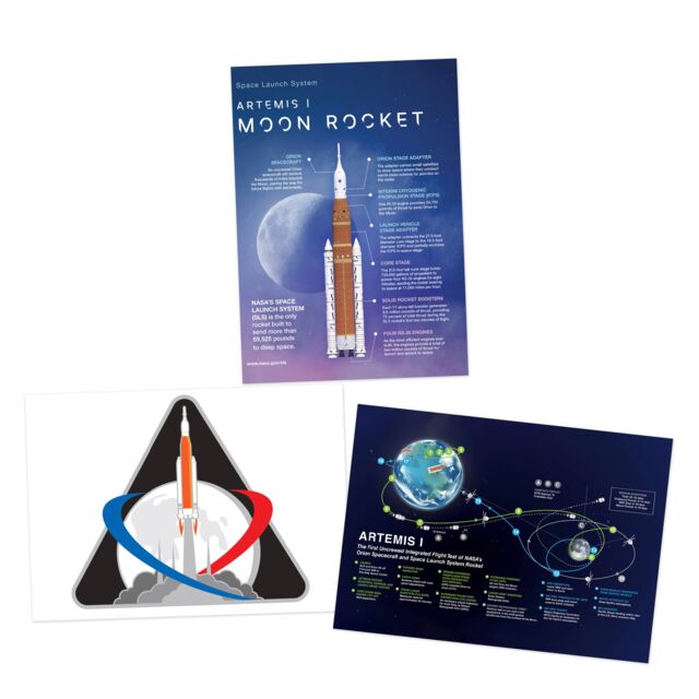 Artery8 Wall Art Print NASA Artemis 1 Moon Mission Rocket Space Launch System Flight Test Mission Badge Emblem A4 Poster Pack of 3 - image 1