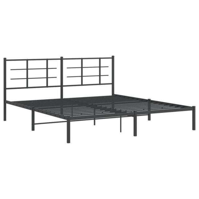 Berkfield Home Metal Bed Frame without Mattress with Headboard Black 183x213cm - Size: 183x213 cm - image 1