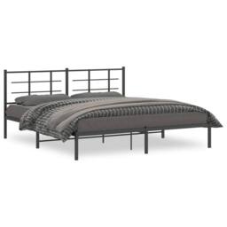 Berkfield Home Metal Bed Frame without Mattress with Headboard Black 183x213cm - Size: 183x213 cm - thumbnail 3