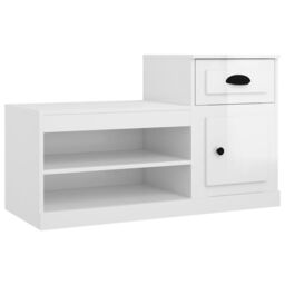 Berkfield Home Shoe Cabinet High Gloss White 100x42x60 cm Engineered Wood - Size: 100 x 42 x 60 cm - thumbnail 2