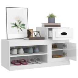 Berkfield Home Shoe Cabinet High Gloss White 100x42x60 cm Engineered Wood - Size: 100 x 42 x 60 cm - thumbnail 5