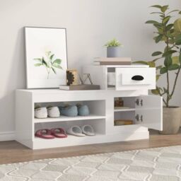 Berkfield Home Shoe Cabinet High Gloss White 100x42x60 cm Engineered Wood - Size: 100 x 42 x 60 cm - thumbnail 3