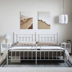 Berkfield Home Metal Bed Frame with Headboard & Footboard White 193x203 cm - thumbnail 4