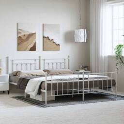 Berkfield Home Metal Bed Frame with Headboard & Footboard White 193x203 cm - thumbnail 2