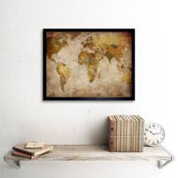 "Artery8 Map Globe World Atlas Antique Style Modern Layout Framed Art Print in Brown - Size: W12"" x H16""" - thumbnail 2