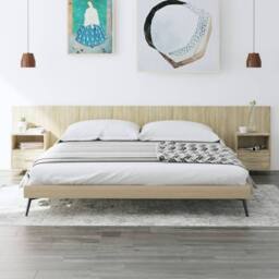 Berkfield Home Bed Headboard with Cabinets Sonoma Oak Engineered Wood in Light Tan - thumbnail 2