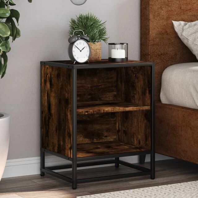 Berkfield Home Bedside Cabinets 2 pcs Smoked Oak 40x31x50 cm Engineered Wood & Metal in Brown - Size: 40 x 31 x 50 cm - image 1