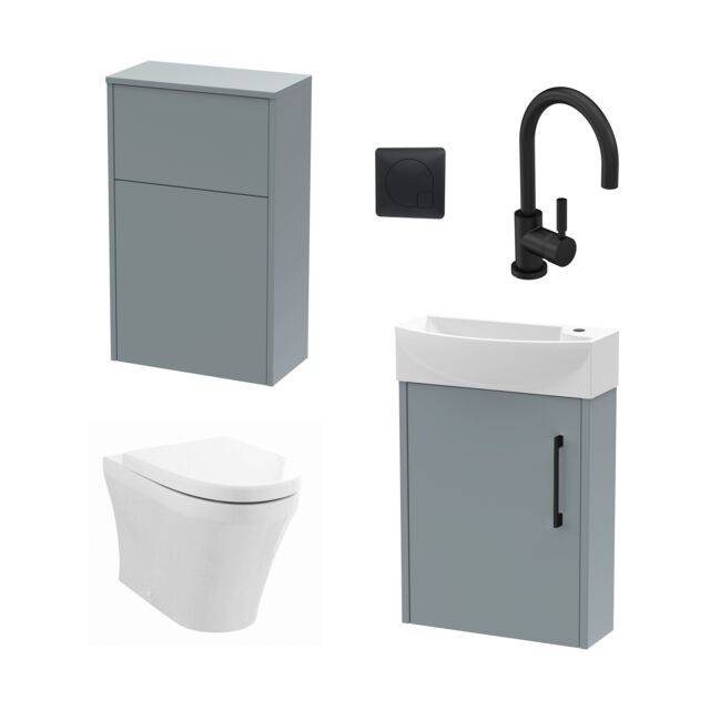 Balterley Cloakroom Suite Left Hand Vanity WC Toilet Tap Set 440mm - Grey Black in Brown - image 1