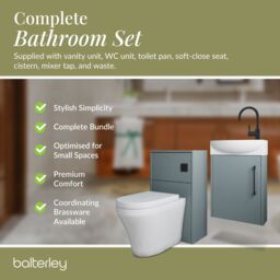 Balterley Cloakroom Suite Left Hand Vanity WC Toilet Tap Set 440mm - Grey Black in Brown - thumbnail 7