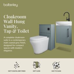 Balterley Cloakroom Suite Left Hand Vanity WC Toilet Tap Set 440mm - Grey Black in Brown - thumbnail 2