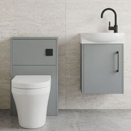 Balterley Cloakroom Suite Left Hand Vanity WC Toilet Tap Set 440mm - Grey Black in Brown - thumbnail 8