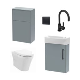 Balterley Cloakroom Suite Left Hand Vanity WC Toilet Tap Set 440mm - Grey Black in Brown - thumbnail 1