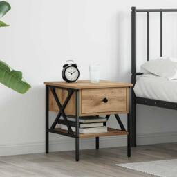 Berkfield Home Traditional Bedside Table Artisan Oak 40x42x45 cm Engineered Wood in Beige - Size: 40 x 42 x 45 cm - thumbnail 2