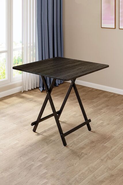 Living and Home 80x80cm Folding Wooden Dining Table Outdoor Portable Camping Table in Black - Size: 80x80 cm - image 1