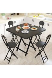 Living and Home 80x80cm Folding Wooden Dining Table Outdoor Portable Camping Table in Black - Size: 80x80 cm - thumbnail 4