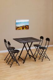 Living and Home 80x80cm Folding Wooden Dining Table Outdoor Portable Camping Table in Black - Size: 80x80 cm - thumbnail 5